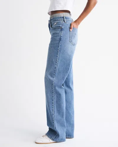 Abercrombie & Fitch Curve Love High Rise 90s Relaxed Philadelphia Eagles Embroidered Jean In Blue