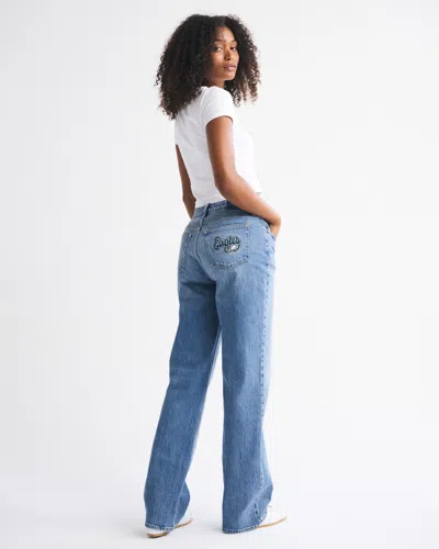 Abercrombie & Fitch Curve Love High Rise 90s Relaxed Philadelphia Eagles Embroidered Jean In Blue