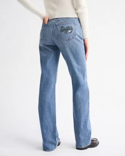 Abercrombie & Fitch High Rise 90s Relaxed Philadelphia Eagles Embroidered Jean In Blue
