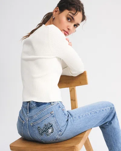 Abercrombie & Fitch High Rise 90s Relaxed Philadelphia Eagles Embroidered Jean In Blue