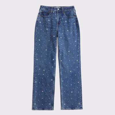 Abercrombie & Fitch Curve Love High Rise 90s Relaxed Pearl Embellished Jean In Blue