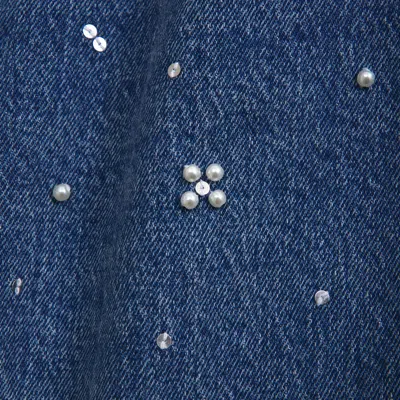 Abercrombie & Fitch Curve Love High Rise 90s Relaxed Pearl Embellished Jean In Blue