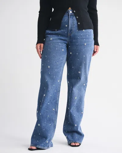 Abercrombie & Fitch Curve Love High Rise 90s Relaxed Pearl Embellished Jean In Blue