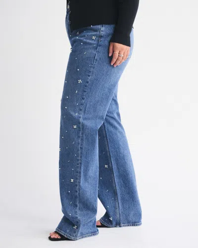 Abercrombie & Fitch Curve Love High Rise 90s Relaxed Pearl Embellished Jean In Blue