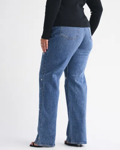 Abercrombie & Fitch Curve Love High Rise 90s Relaxed Pearl Embellished Jean In Blue