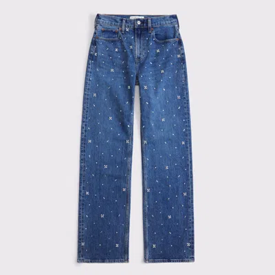 Abercrombie & Fitch High Rise 90s Relaxed Pearl Embellished Jean In Blue