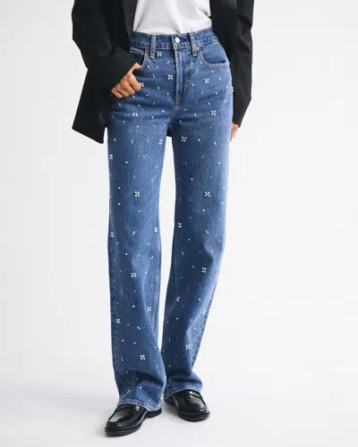 Abercrombie & Fitch High Rise 90s Relaxed Pearl Embellished Jean In Blue