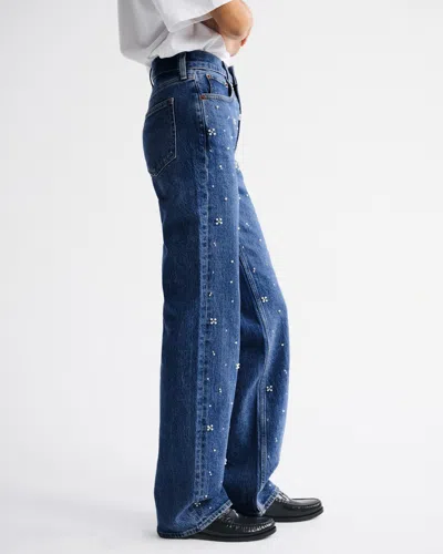 Abercrombie & Fitch High Rise 90s Relaxed Pearl Embellished Jean In Blue