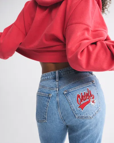 Abercrombie & Fitch Curve Love High Rise 90s Relaxed Kansas City Chiefs Embroidered Jean