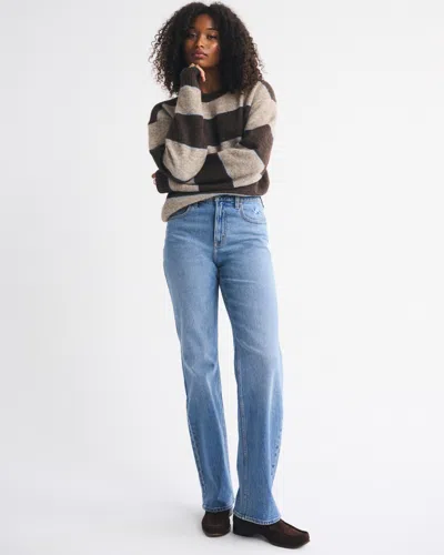 Abercrombie & Fitch Curve Love High Rise 90s Relaxed Detroit Lions Embroidered Jean In Blue