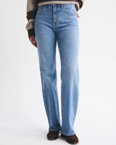 Abercrombie & Fitch Curve Love High Rise 90s Relaxed Detroit Lions Embroidered Jean In Blue