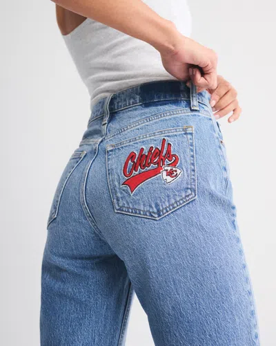 Abercrombie & Fitch High Rise 90s Relaxed Kansas City Chiefs Embroidered Jean In Blue