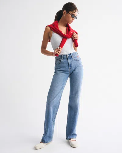 Abercrombie & Fitch High Rise 90s Relaxed Kansas City Chiefs Embroidered Jean In Blue