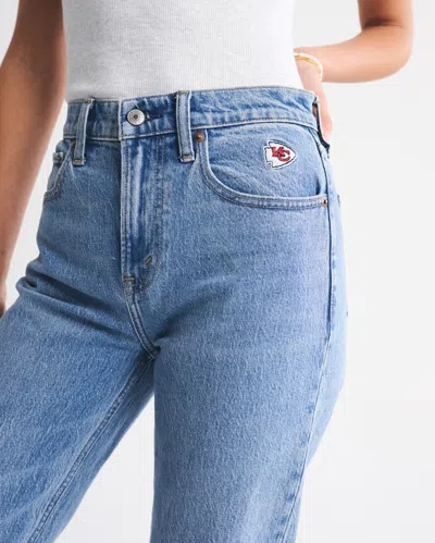 Abercrombie & Fitch High Rise 90s Relaxed Kansas City Chiefs Embroidered Jean In Blue