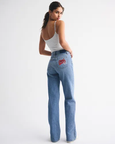 Abercrombie & Fitch High Rise 90s Relaxed Kansas City Chiefs Embroidered Jean In Blue