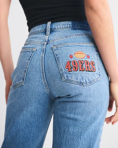 Abercrombie & Fitch High Rise 90s Relaxed San Francisco 49ers Embroidered Jean In Blue