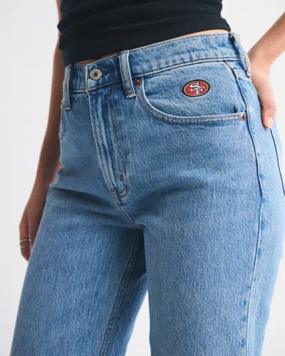 Abercrombie & Fitch High Rise 90s Relaxed San Francisco 49ers Embroidered Jean In Blue