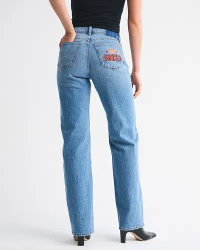 Abercrombie & Fitch High Rise 90s Relaxed San Francisco 49ers Embroidered Jean In Blue
