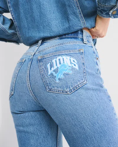 Abercrombie & Fitch High Rise 90s Relaxed Detroit Lions Embroidered Jean In Blue