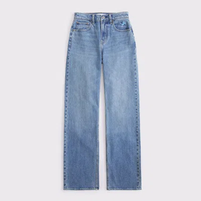 Abercrombie & Fitch High Rise 90s Relaxed Detroit Lions Embroidered Jean In Blue