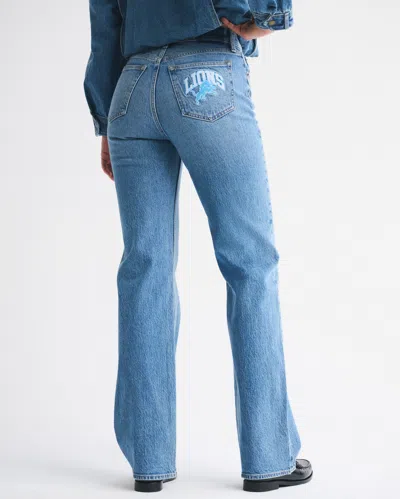 Abercrombie & Fitch High Rise 90s Relaxed Detroit Lions Embroidered Jean In Blue