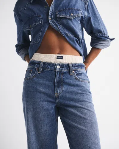 Abercrombie & Fitch Curve Love Low Rise Ultra Loose Bow Embroidered Jean In Blue