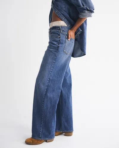 Abercrombie & Fitch Curve Love Low Rise Ultra Loose Bow Embroidered Jean In Blue