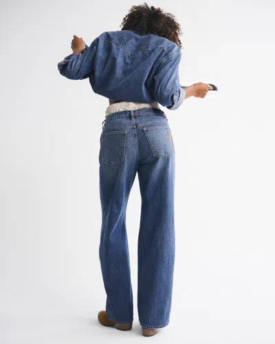 Abercrombie & Fitch Curve Love Low Rise Ultra Loose Bow Embroidered Jean In Blue