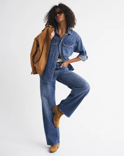 Abercrombie & Fitch Curve Love Low Rise Ultra Loose Bow Embroidered Jean In Blue