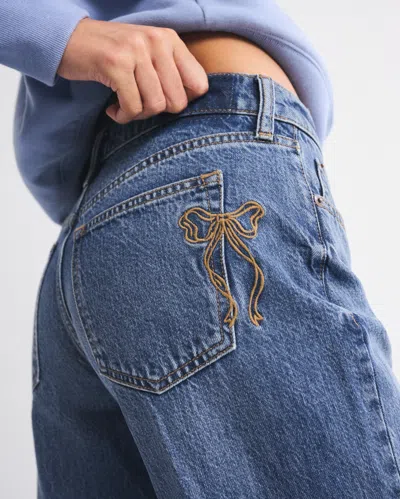 Abercrombie & Fitch Low Rise Ultra Loose Bow Embroidered Jean In Blue