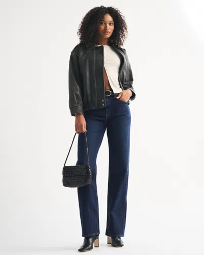 Abercrombie & Fitch Curve Love High Rise 90s Relaxed Martini Embroidered Jean In Blue