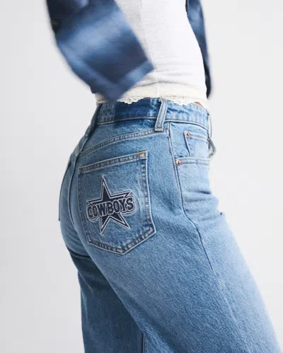 Abercrombie & Fitch Curve Love High Rise 90s Relaxed Dallas Cowboys Embroidered Jean