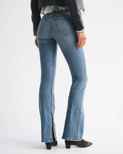 Abercrombie & Fitch High Rise Bootcut Studded Split-vent Hem Jean In Blue