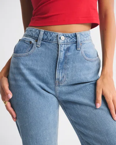 Abercrombie & Fitch Curve Love High Rise 90s Relaxed Cowboy Embroidered Jean In Blue