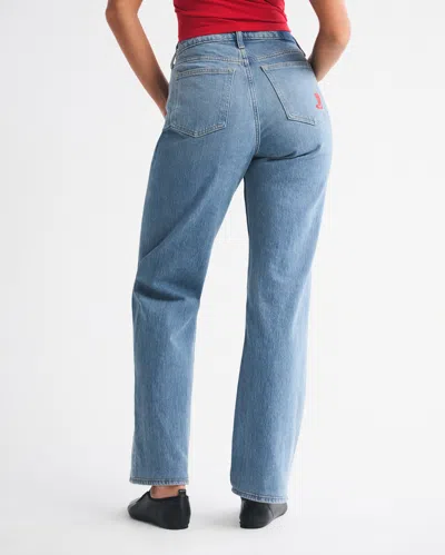 Abercrombie & Fitch Curve Love High Rise 90s Relaxed Cowboy Embroidered Jean In Blue