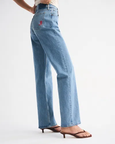 Abercrombie & Fitch High Rise 90s Relaxed Cowboy Embroidered Jean In Blue