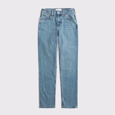 Abercrombie & Fitch Curve Love Mid Rise 90s Straight Heart Embroidered Jean