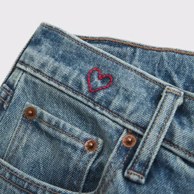 Abercrombie & Fitch Curve Love Mid Rise 90s Straight Heart Embroidered Jean