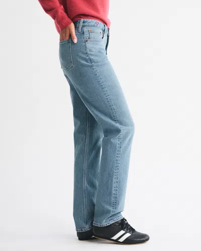 Abercrombie & Fitch Curve Love Mid Rise 90s Straight Heart Embroidered Jean