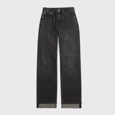 Abercrombie & Fitch Curve Love High Rise 90s Relaxed Cuffed Hem Jean In Black