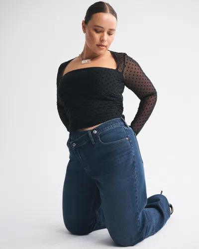 Abercrombie & Fitch Curve Love High Rise 90s Relaxed Crossover Waistband Jean In Blue