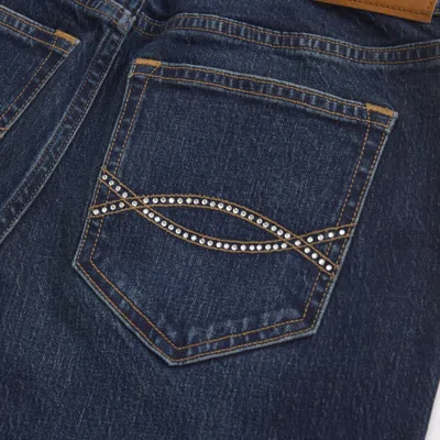 Abercrombie & Fitch Curve Love Mid Rise Bootcut Rhinestone Pocket Jean In Blue
