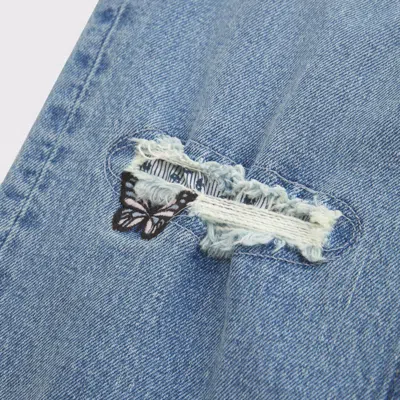 Abercrombie & Fitch Curve Love Mid Rise 90s Straight Patchwork Pocket Jean