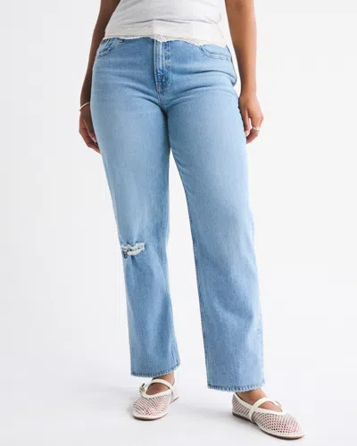 Abercrombie & Fitch Curve Love Mid Rise 90s Straight Patchwork Pocket Jean