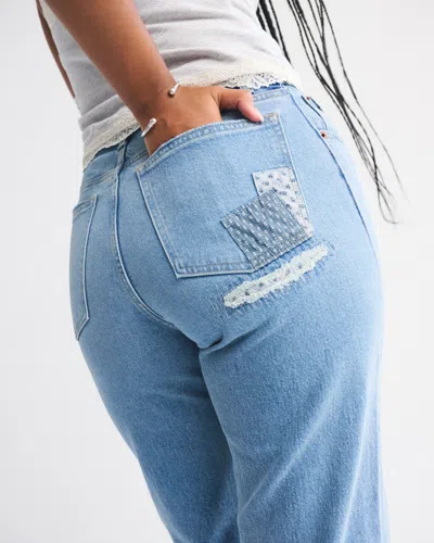 Abercrombie & Fitch Curve Love Mid Rise 90s Straight Patchwork Pocket Jean