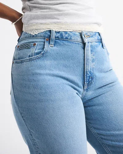 Abercrombie & Fitch Curve Love Mid Rise 90s Straight Patchwork Pocket Jean