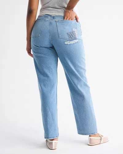 Abercrombie & Fitch Curve Love Mid Rise 90s Straight Patchwork Pocket Jean