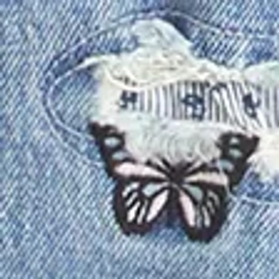 Abercrombie & Fitch Curve Love Mid Rise 90s Straight Patchwork Pocket Jean