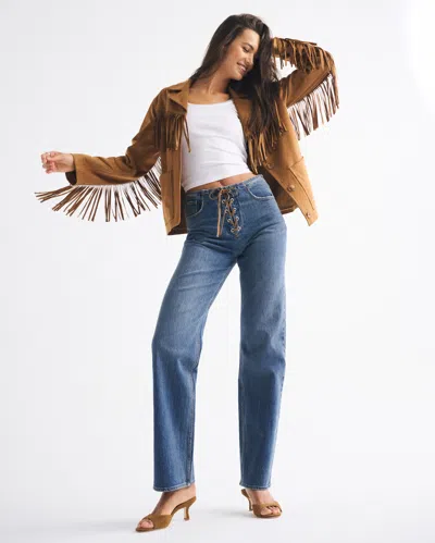 Abercrombie & Fitch High Rise 90s Relaxed Vegan Suede Lace Jean