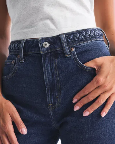 Abercrombie & Fitch Curve Love High Rise 90s Relaxed Braided Waistband Jean In White